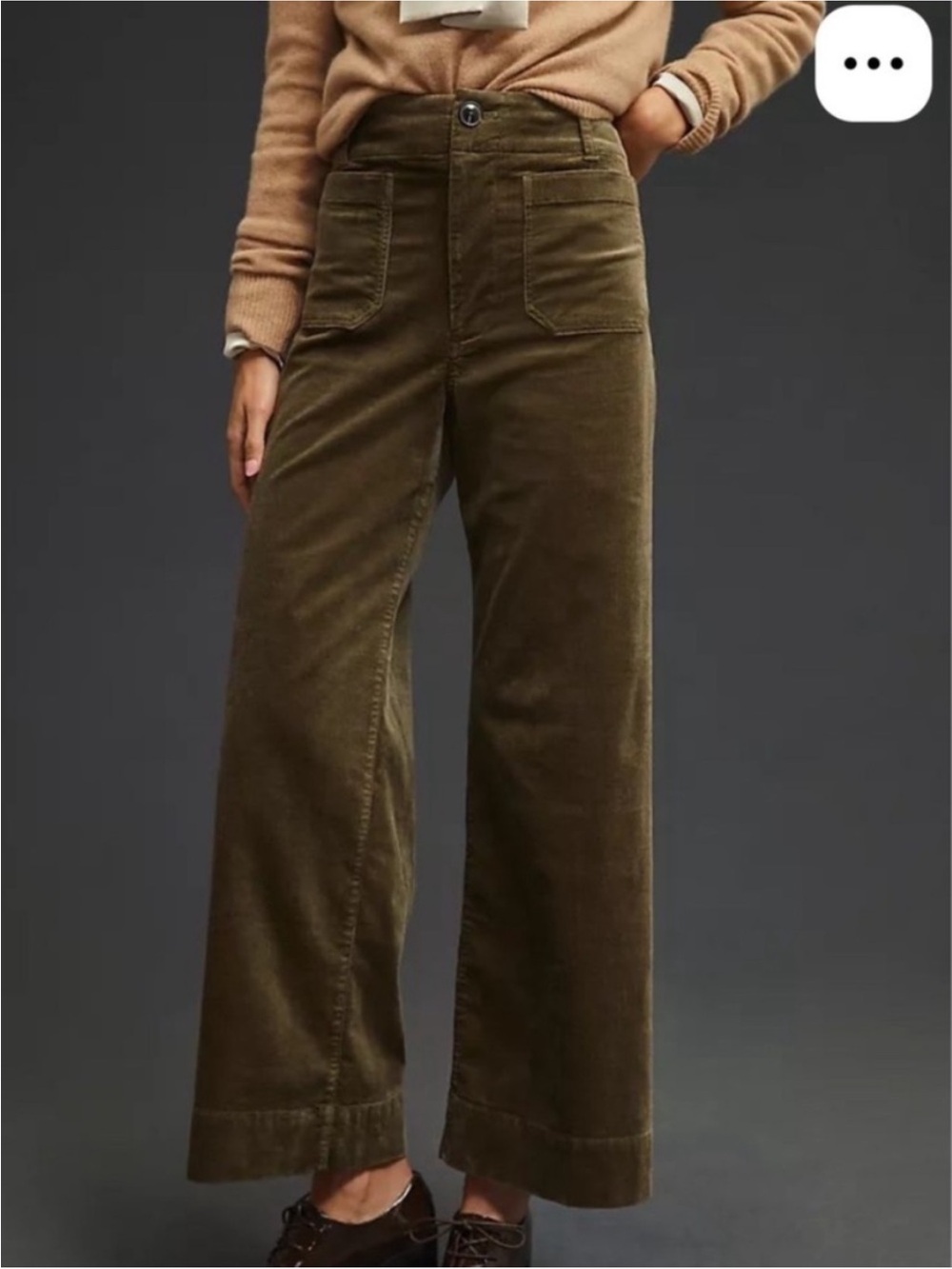Anthropologie Maeve Colette Corduroy Wide Leg Pants Olive Green full length 26P